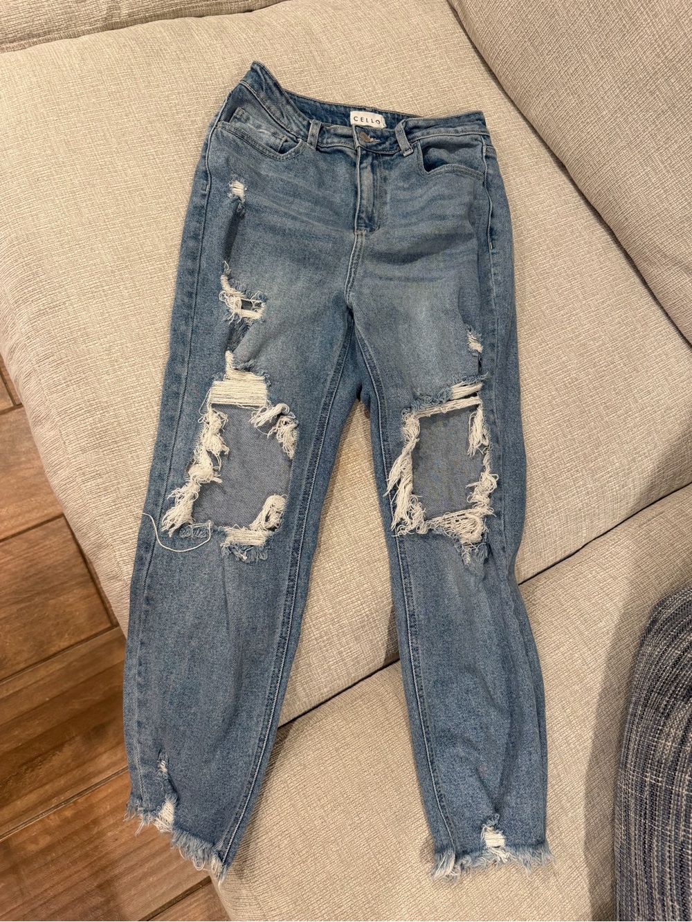 Cello Distressed Boyfriend Jeans in Light Blue